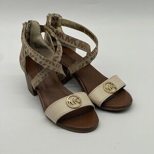 Michael Kors Evyn Girls Camel Faux Leather Block Heel Sandals Girl's Size 12